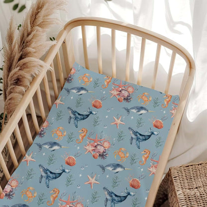 Wicbfdfv Watercolor Blue Whales Fitted Crib Sheet