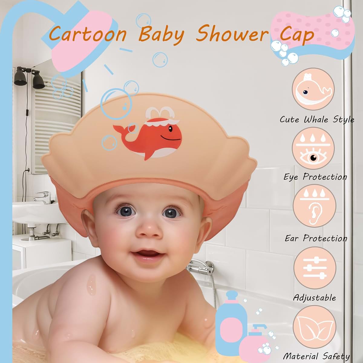 Thcbme Baby Shower Cap Shield, Shower Cap for Kids, Visor Hat for Eye and Ear Protection for 0-9 Years Old (photo 2)