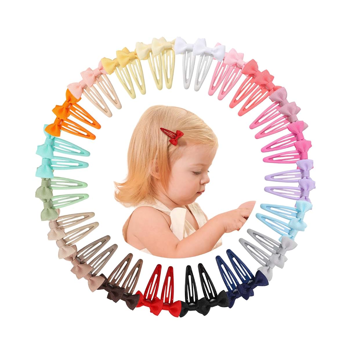 YHXX YLEN 40-Piece Hair Bows Clips Set, 2 Inch Grosgrain Ribbon Snap Barrettes in 20 Colors for Girls and Toddlers