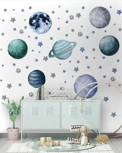 The Colors Crafter Planets and Stars Wall Decals, Removable Solar System Wall Stickers, Space Wall Décor, Peel and