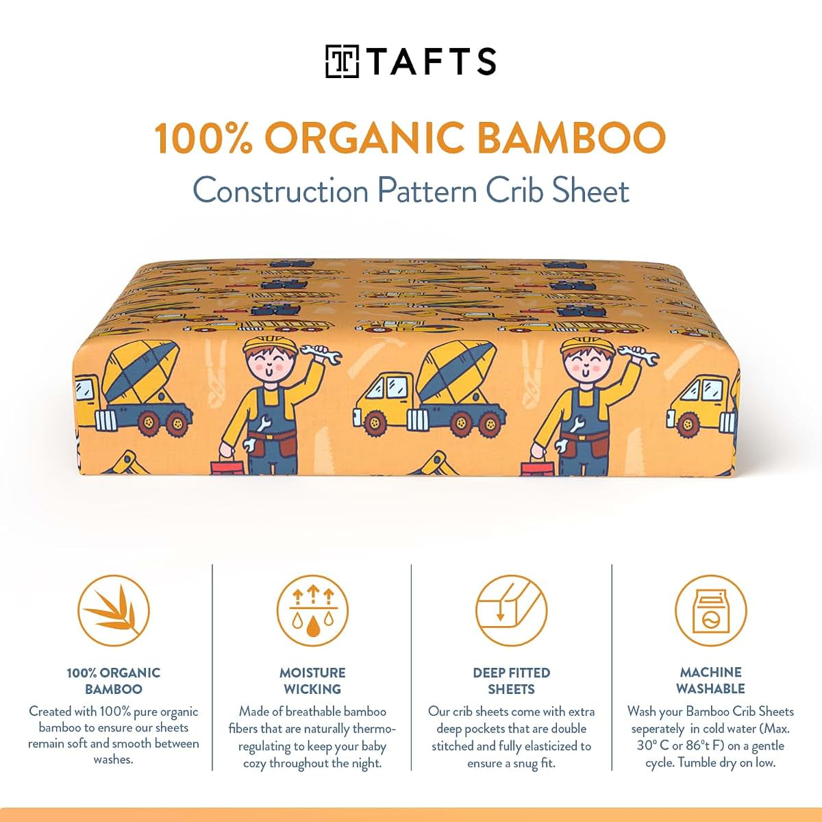 Tafts 100% Viscose Fitted Crib Sheets, Girls, Boys & Unisex, 8 Inch Deep Pocket, Standard Crib & Toddler Mattress (photo 2)