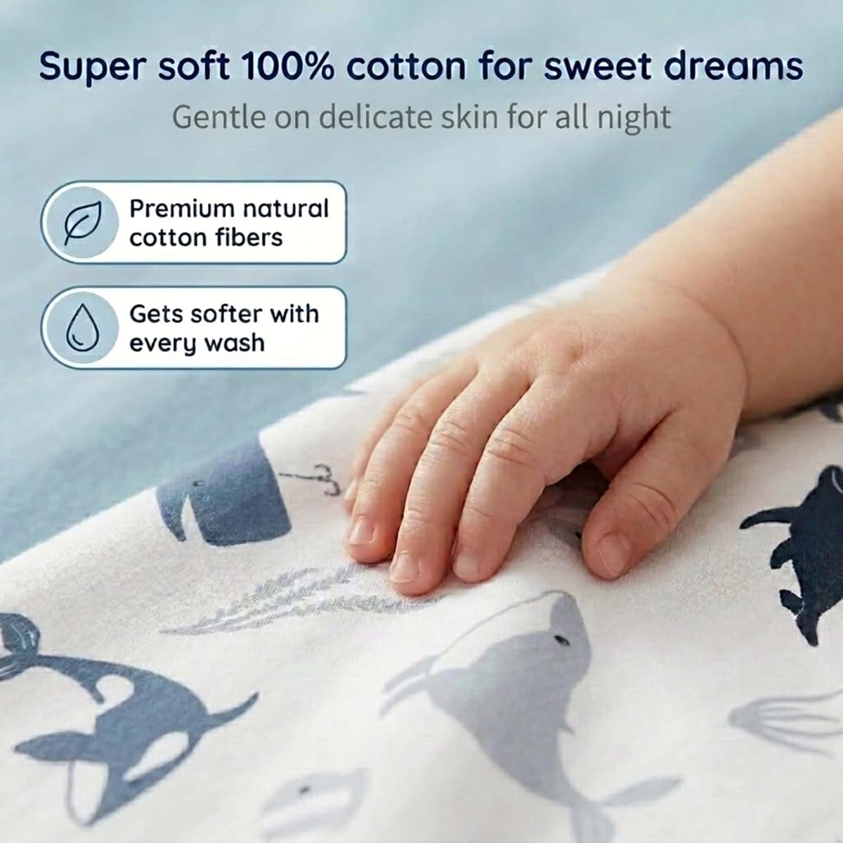NoJo Marine Navy Ocean Friends 100% Cotton Fitted Crib Sheet