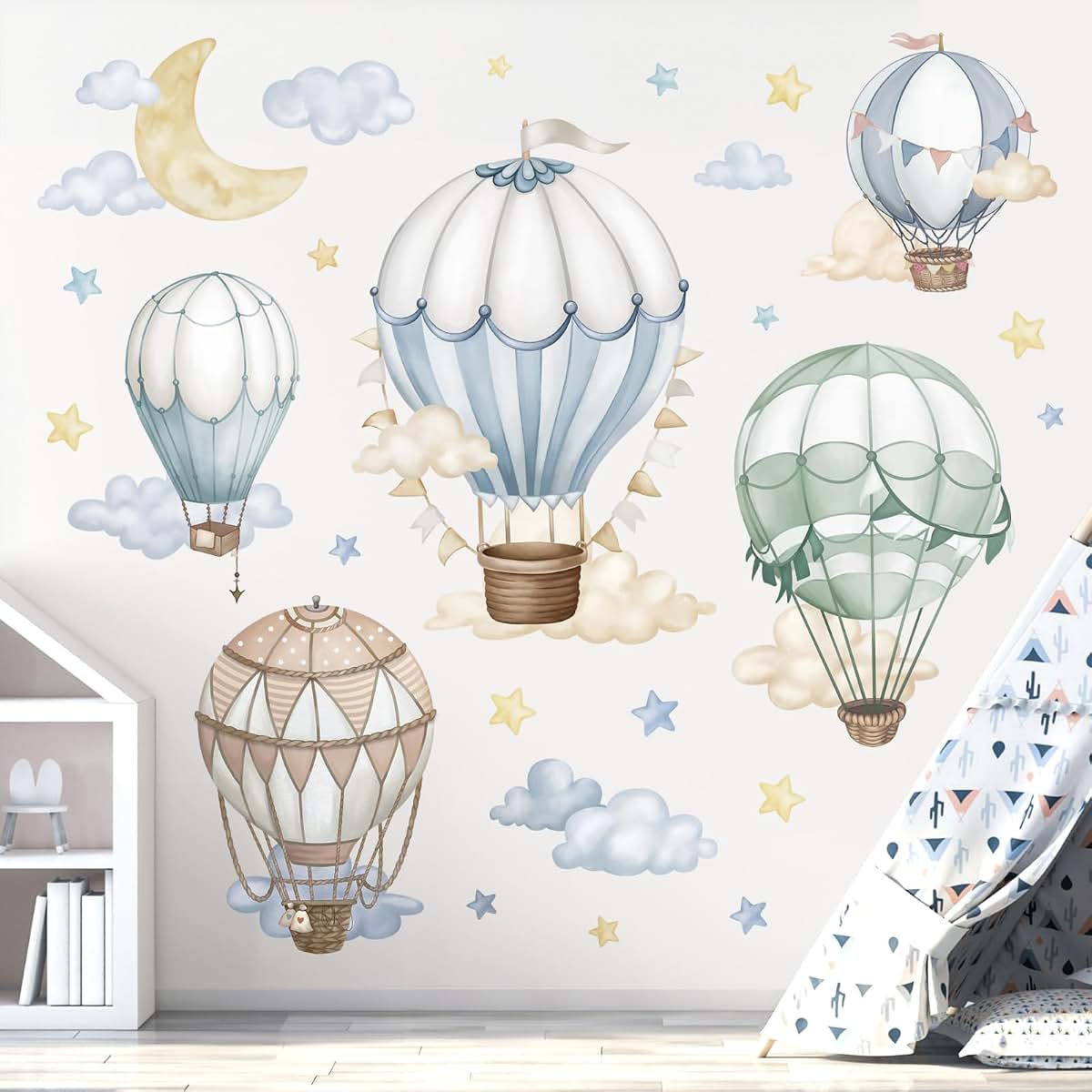 wondever Hot Air Balloon Wall Decals Star Moon Cloud Balloons Wall Stickers