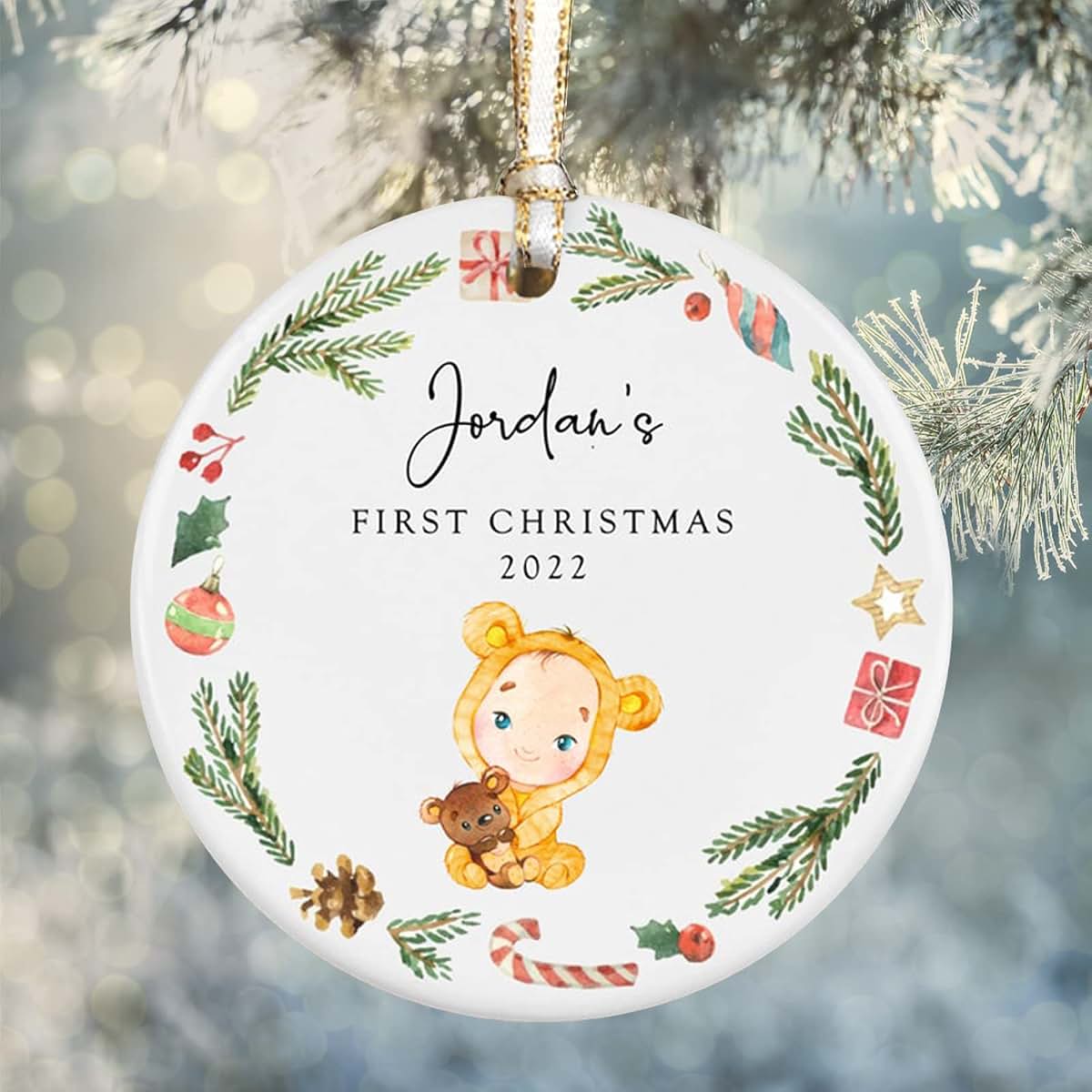 CHOPIE Personalized Baby First Christmas Ornament, Baby's Christmas Keepsake, New Baby Gift, Baby Boy and Girl