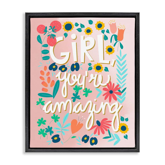 Stupell Industries Girl Power Floral Affirmation Canvas Wall Art