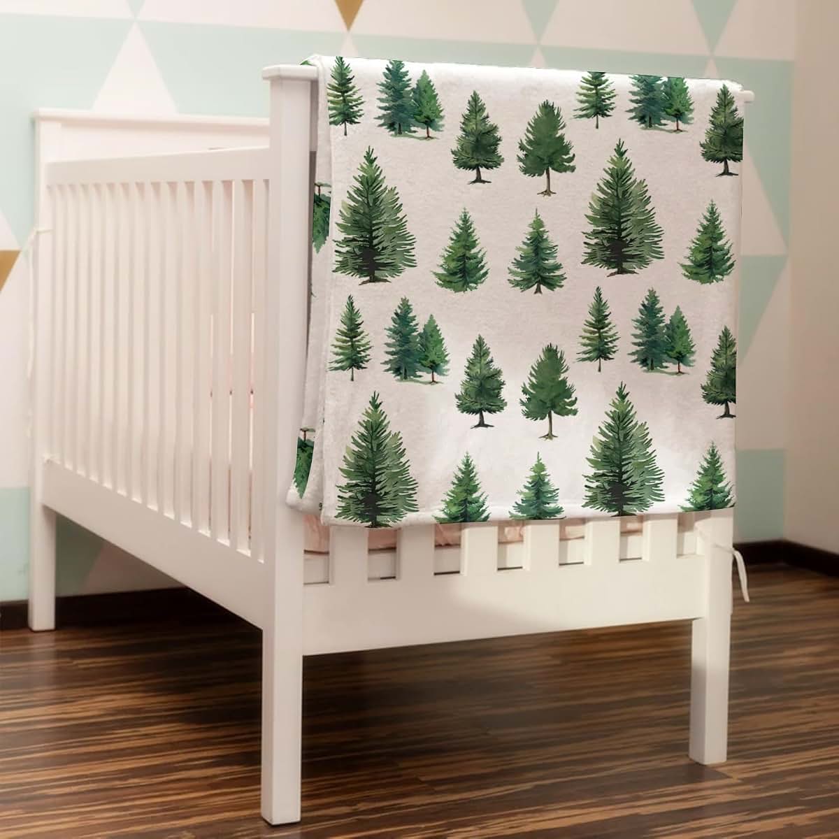 BabyOneStop Watercolor Green Pine Trees Baby Blanket, Flannel Swaddle Receiving Blanket 30x40 Inch
