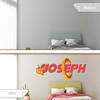 AdesiivoStudio Custom Red Action Name Wall Decal – Personalized Kids Wall Sticker with Motion Effect – Boys Room Decor