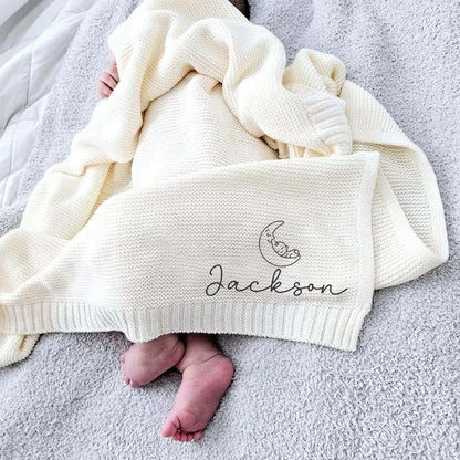 Noni Soft Cotton Knit Baby Blanket, Personalized with Embroidered Name, 40x30 Inch, Newborn Baby Gift (photo 3)