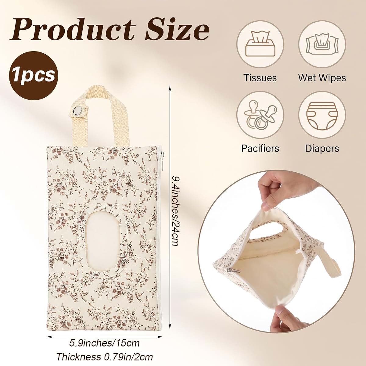 IANFAN Quilted Diaper Wipe Holder Floral Hanging Pouch (photo 2)