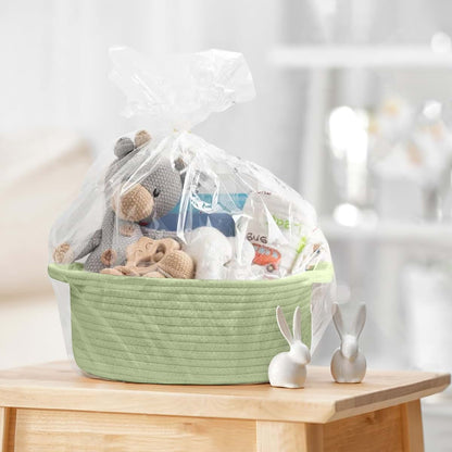 Honcesta Small Woven Gift Basket, Green Cotton Rope Storage Bin