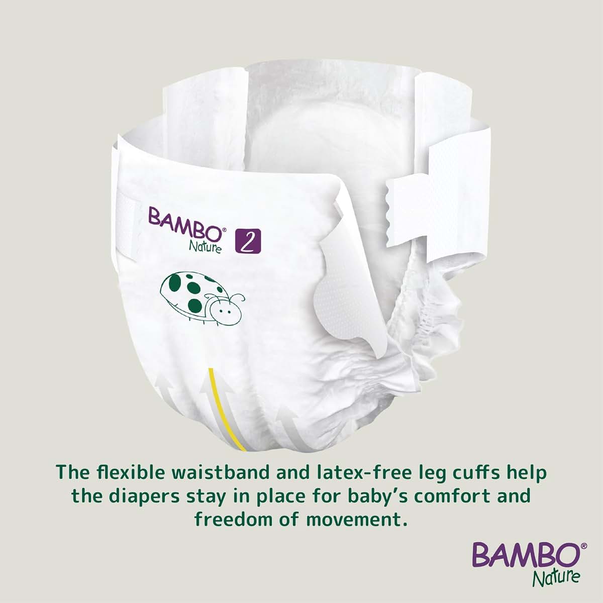 Bambo Nature Baby Diapers, Size 2, 180 Count, Super Absorbent with Wetness Indicator
