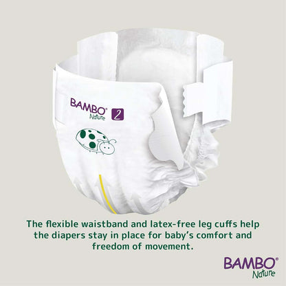 Bambo Nature Baby Diapers, Size 2, 180 Count, Super Absorbent with Wetness Indicator