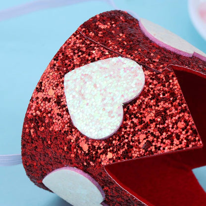 KALLORY Baby Crown Headband Red Heart Shape Elastic Hairband for Parties and Photo Props