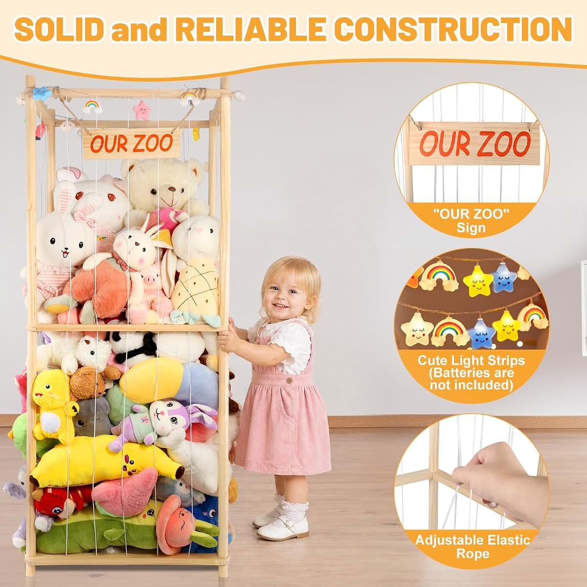 Warmmwwood Stuffed Animal Storage, XXL Natural Pine Wood Toy Holder (photo 3)