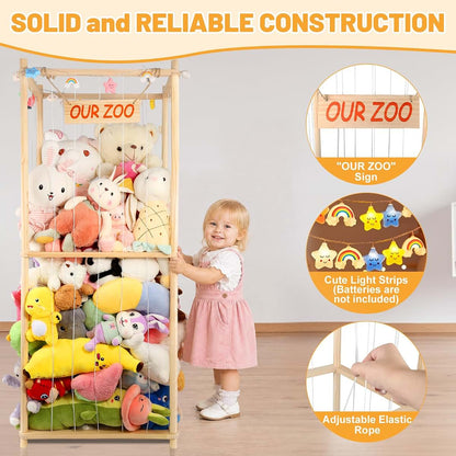 Warmmwwood Stuffed Animal Storage, XXL Natural Pine Wood Toy Holder (photo 3)