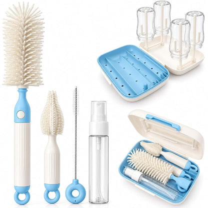 ZAWOW 7-in-1 Baby Bottle Brush Set with Drying Rack, Home & Travel, Blue