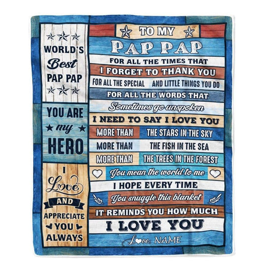 TeesNow Personalized to My Pap Pap Blanket from Grandchildren Grandkids Wood Best Gifts for Great Pap Pap Birthday