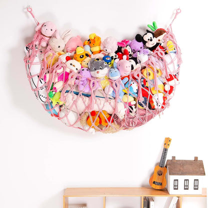 BabyOneStop Macrame Stuffed Animal Hammock Wall Hanging Net for Nursery and Playroom Storage, Pink