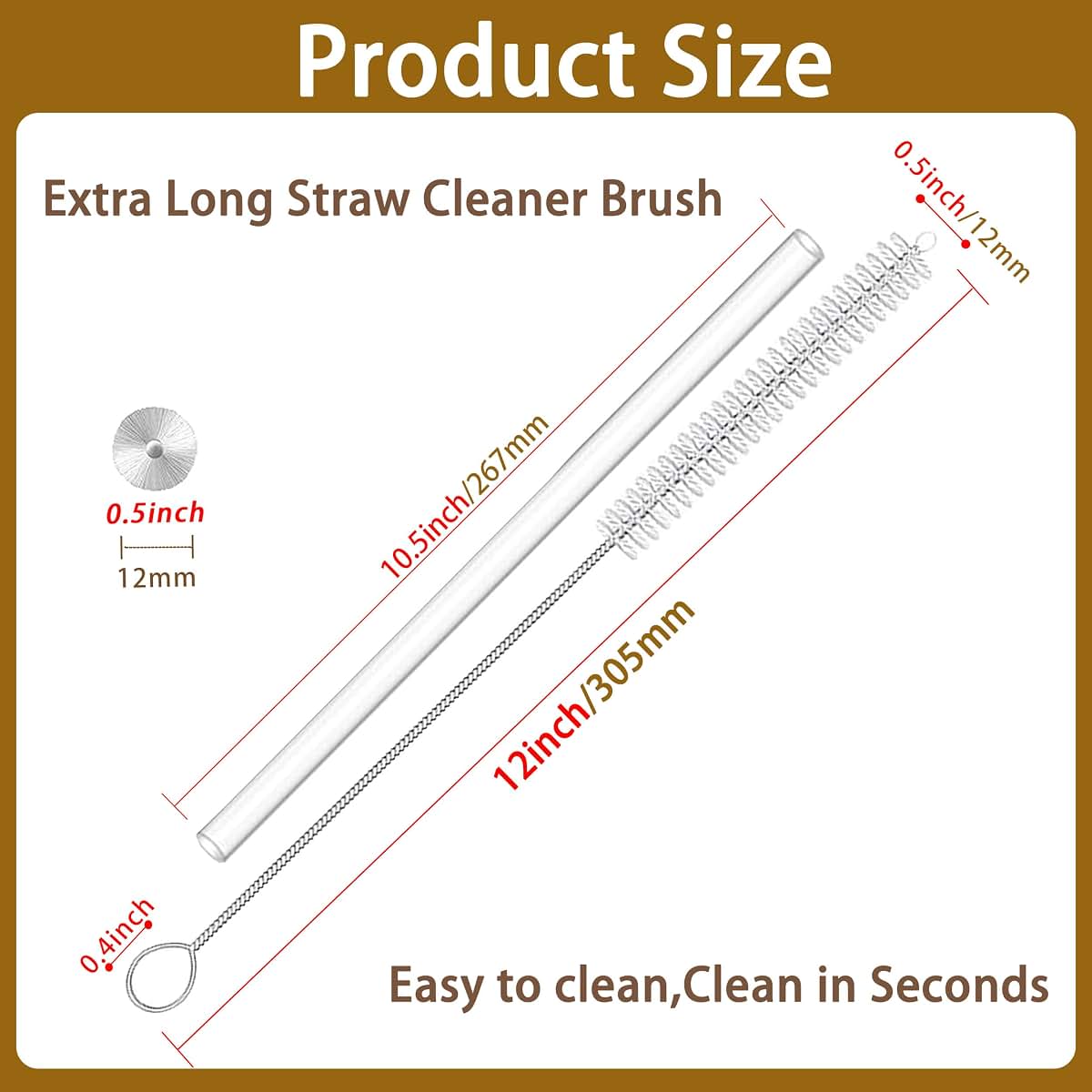 CIDYAUST 12-Inch Straw Cleaner Brush Set, 10-Pack for Reusable Straws, Baby Bottles, Sippy Cups & Coffee Machines