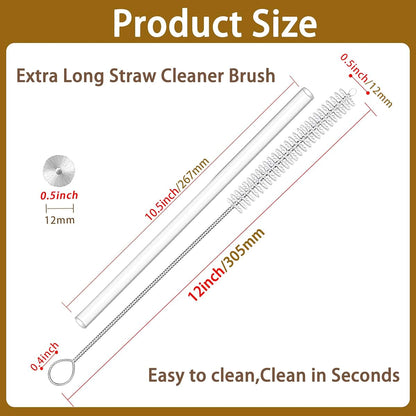 CIDYAUST 12-Inch Straw Cleaner Brush Set, 10-Pack for Reusable Straws, Baby Bottles, Sippy Cups & Coffee Machines