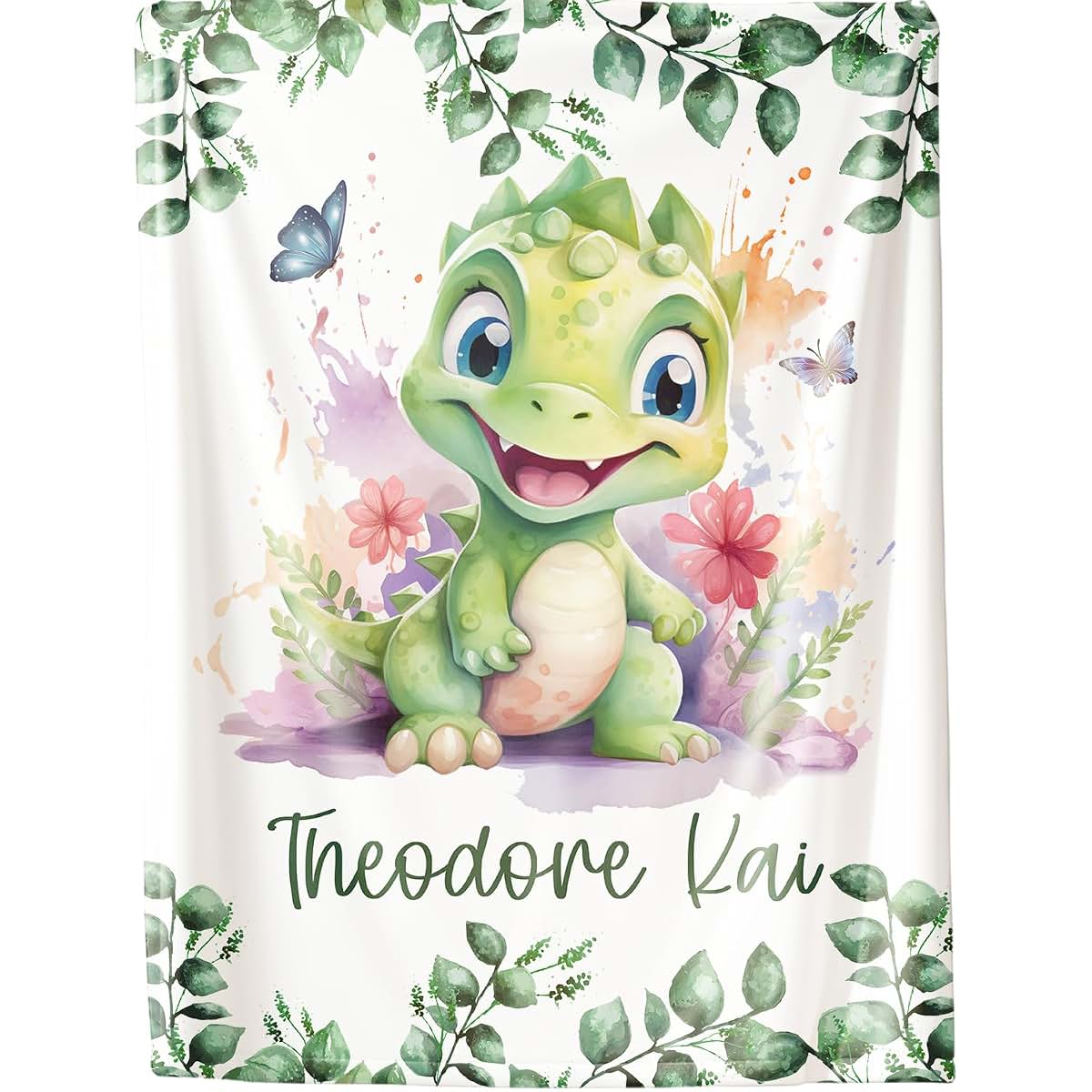 HOBEYALIN Personalized Dinosaur Name Blanket - Custom Baby Boy Gift - Plush Fleece Blanket, 30x40 inches