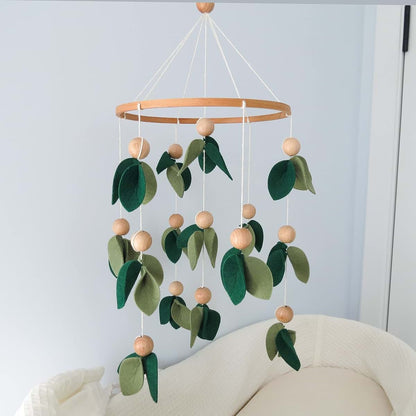 Goukurlsma Green Leaf Crib Mobile With Wooden Beads