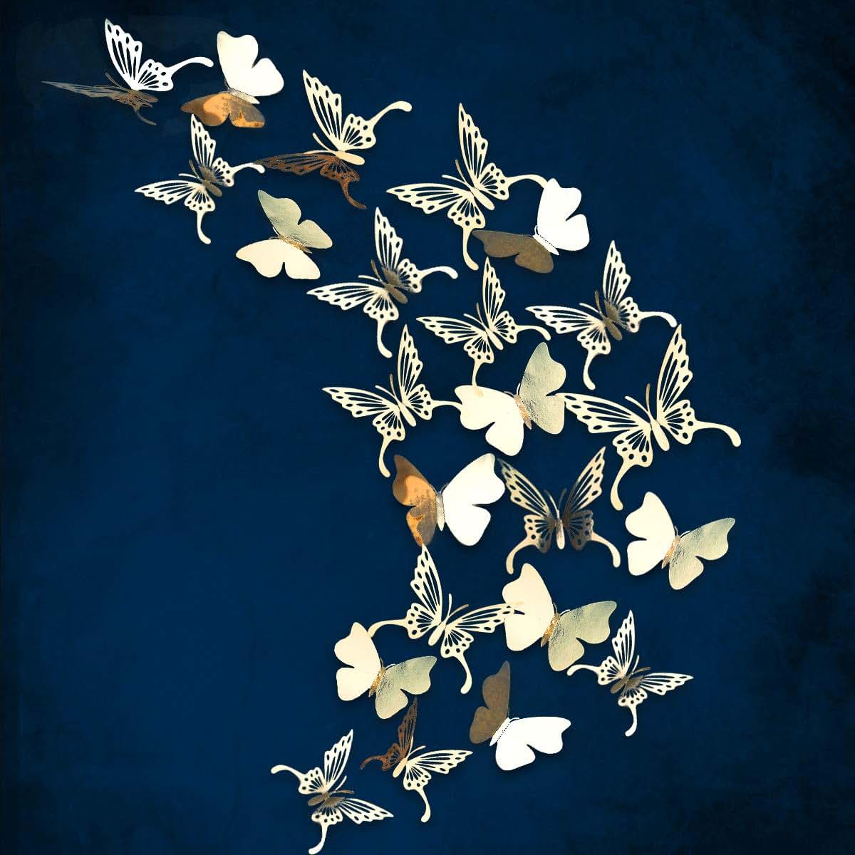 Pinkblume Champagne Gold Butterfly 3D Wall Decals for Home Decor