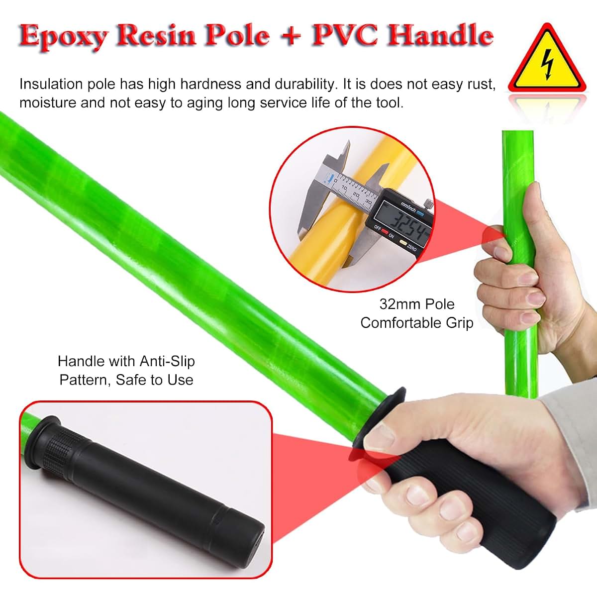 Insulated Rescue Hook Pole 3 to 10 Ft with 16.5in Hook