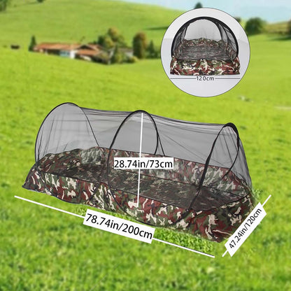 CMINGJ Portable Pop-Up Mosquito Net, Foldable Travel Bed Net with Bottom Zipper, Black & Camouflage
