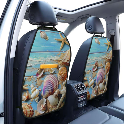 JTNWEC Beach Theme Seashells Print Car Seat Kick Mats With Organisers 2 Pack (photo 2)