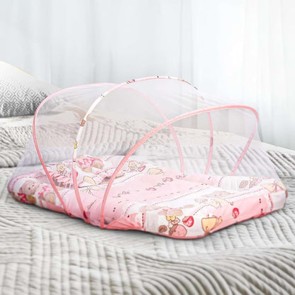 Baybee Baby Bedding Set With Mosquito Net, Mattress, And Neck Pillow - Little Nest Pink