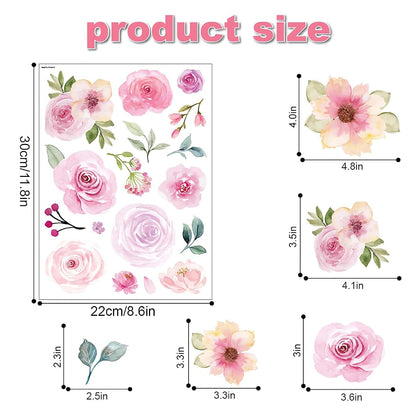Sacinora 4‑Sheet 60‑Piece Pink Rose Peach Blossom Wall Stickers