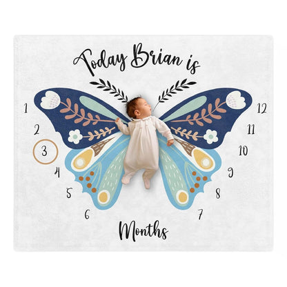 Ferdus Personalized Baby Blanket with Name Boho Moon Baby Monthly Milestone Blanket, Butterfy Baby Gift,Newborn Baby