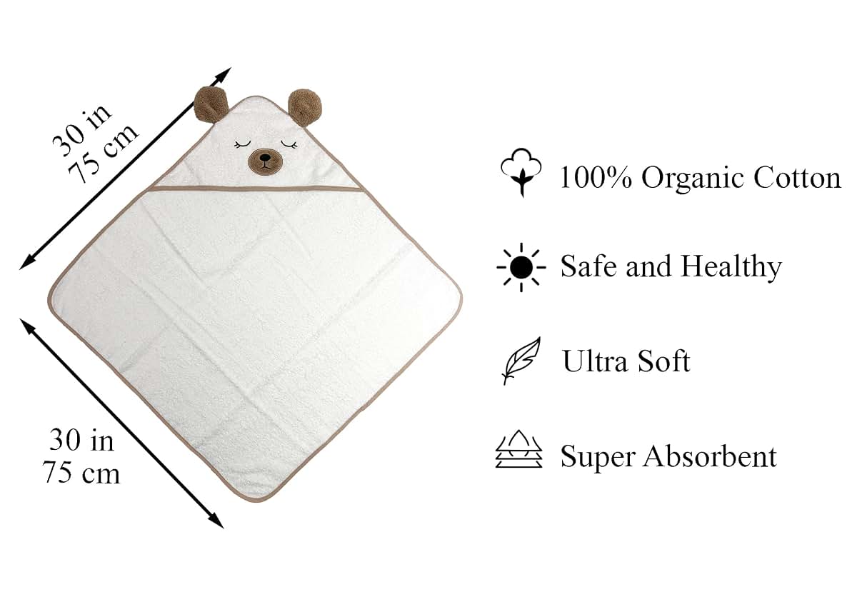 Midnight Warm Organic Baby Hooded Bath Towel 30x30 Inch - Bear (photo 2)