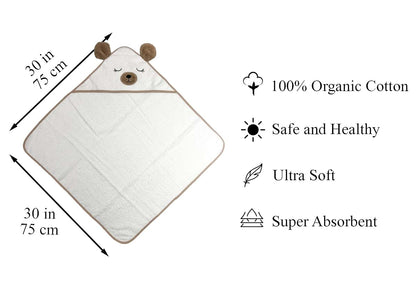 Midnight Warm Organic Baby Hooded Bath Towel 30x30 Inch - Bear (photo 2)