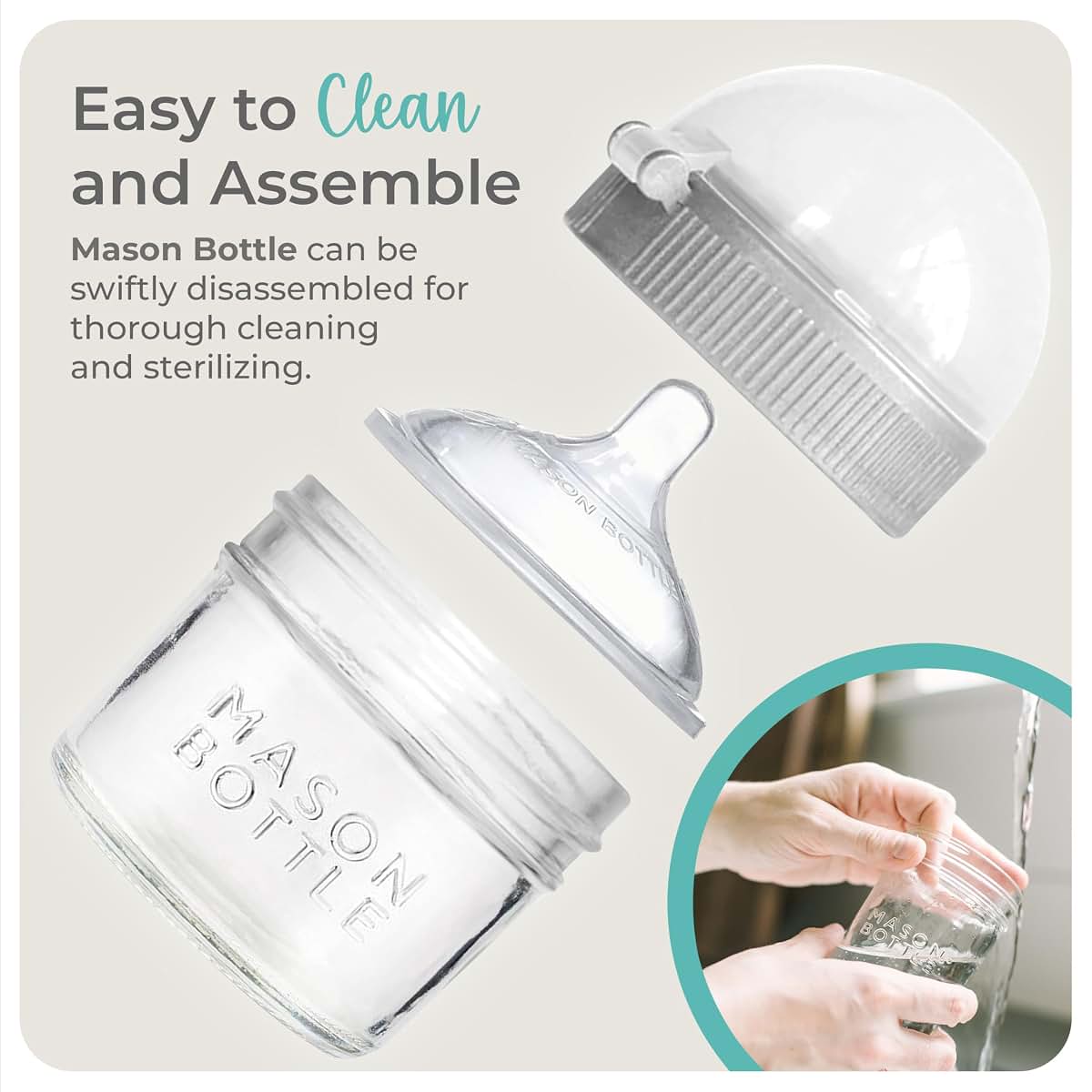 Mason Bottle Baby Glass Bottle With Breast-Like Slow Flow Nipple
