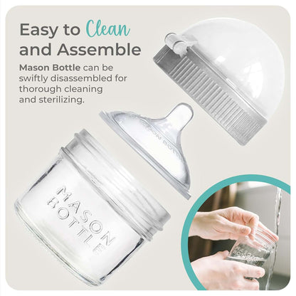 Mason Bottle Baby Glass Bottle With Breast-Like Slow Flow Nipple