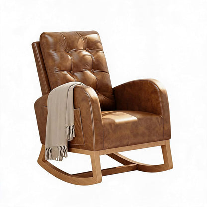 VORTEXTOVE Nursery Glider Rocking Chair – High Backrest, PU Leather, Orange