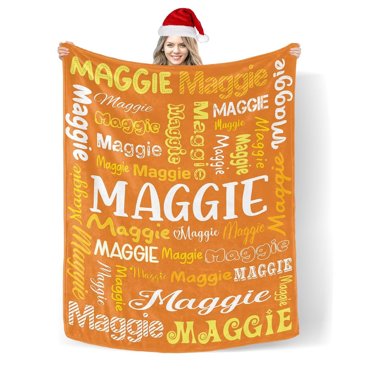 TailorYYCustomZ Customized Orange Blanket with Baby Name Personalized Throw Blanket Customized Toddlers Gift for