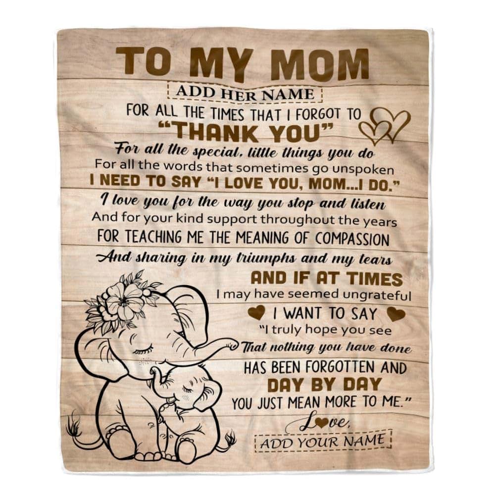 TeesReal Personalized to My Mom Gift Blanket from Daughter Son Children Elephant Thank You Best Mom Birthday Gifts