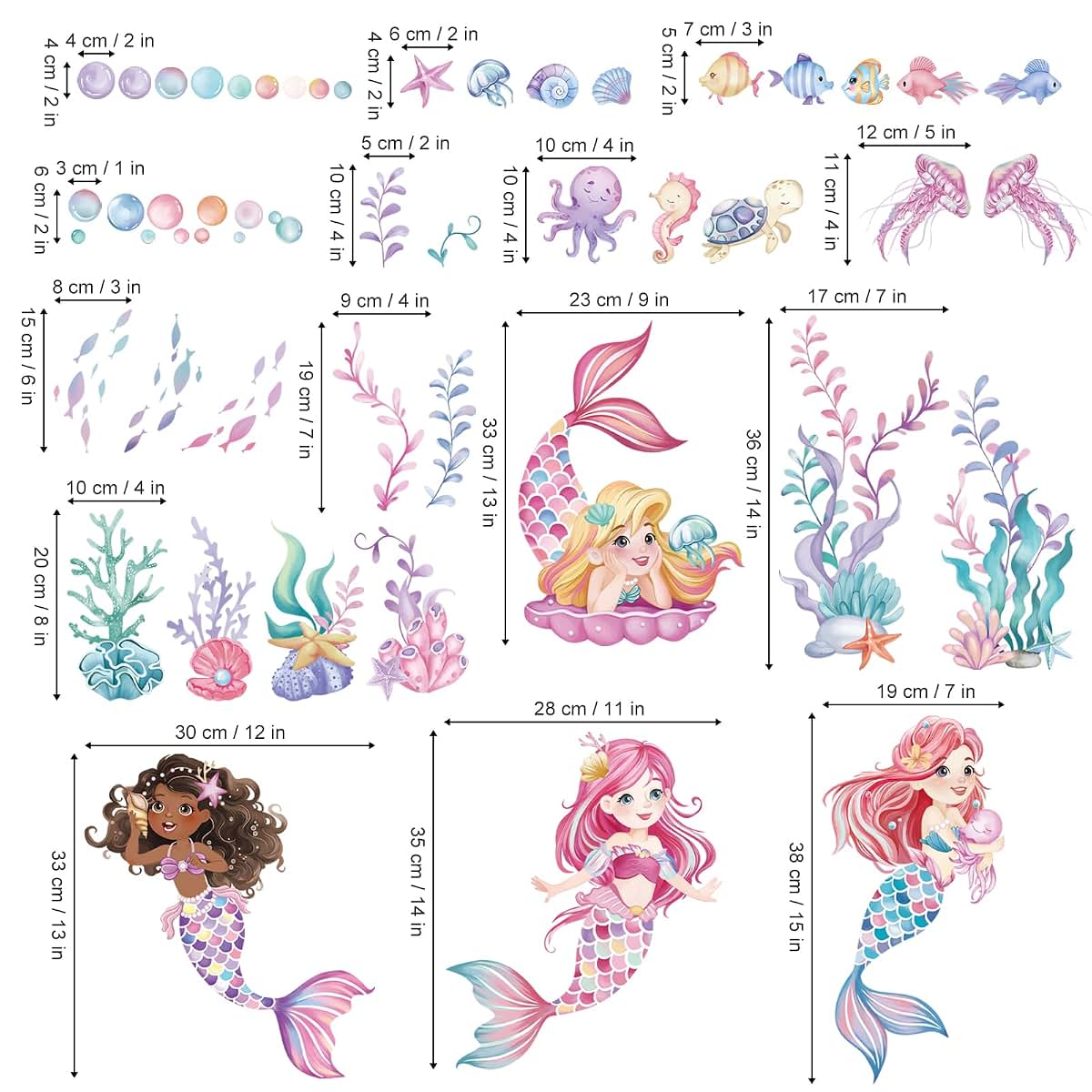 wondever Under The Sea Mermaid Wall Decals Peel and Stick (photo 4)