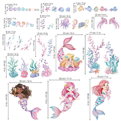 wondever Under The Sea Mermaid Wall Decals Peel and Stick (photo 4)