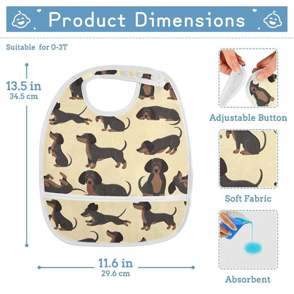 Waterproof Baby Bib with Food Catcher Pocket and Adjustable Snaps