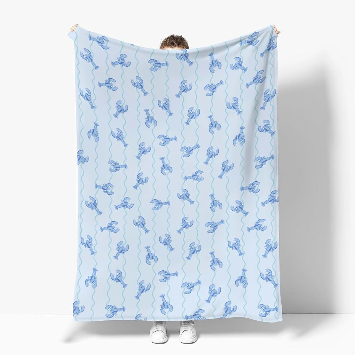 Blue Lobster Bows Stripe Baby Blanket 50x60 Inch