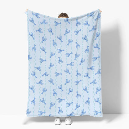 Blue Lobster Bows Stripe Baby Blanket 50x60 Inch