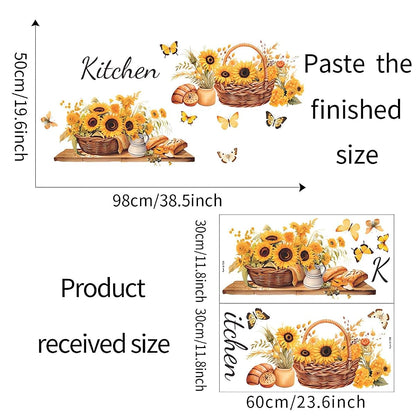 Sacinora Sunflowers Butterfly Floral Wall Stickers Vinyl Art Decals for Home Decor