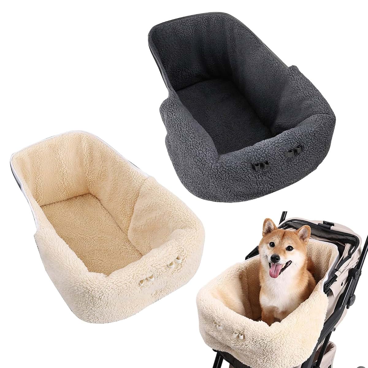 FACAILUO Machine Washable Pet Strollers Winter Cover Soft Fleece Interior Windproof Furry Design Cold Weather (photo 2)