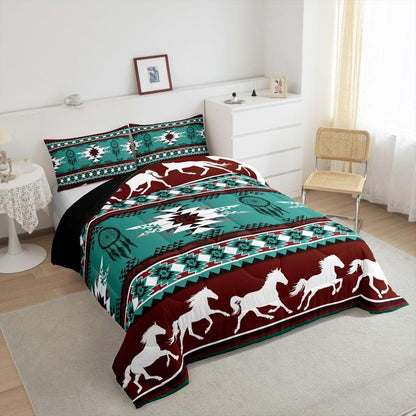 Feelyou Boho Toddler Comforter Set Southwestern Aztec Design Wine Red Teal Microfiber