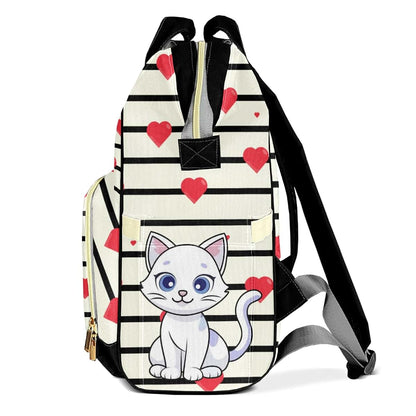 YallLocoMo Personalized Diaper Bag Backpack Gift Cat Stripe Heart Convenient and Durable: Waterproof Multi-Compartment (photo 3)