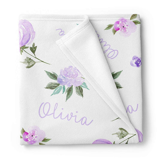 Lovable Gift Co Personalized Baby Girl Name Receiving Swaddle Blanket, Light Purple Floral